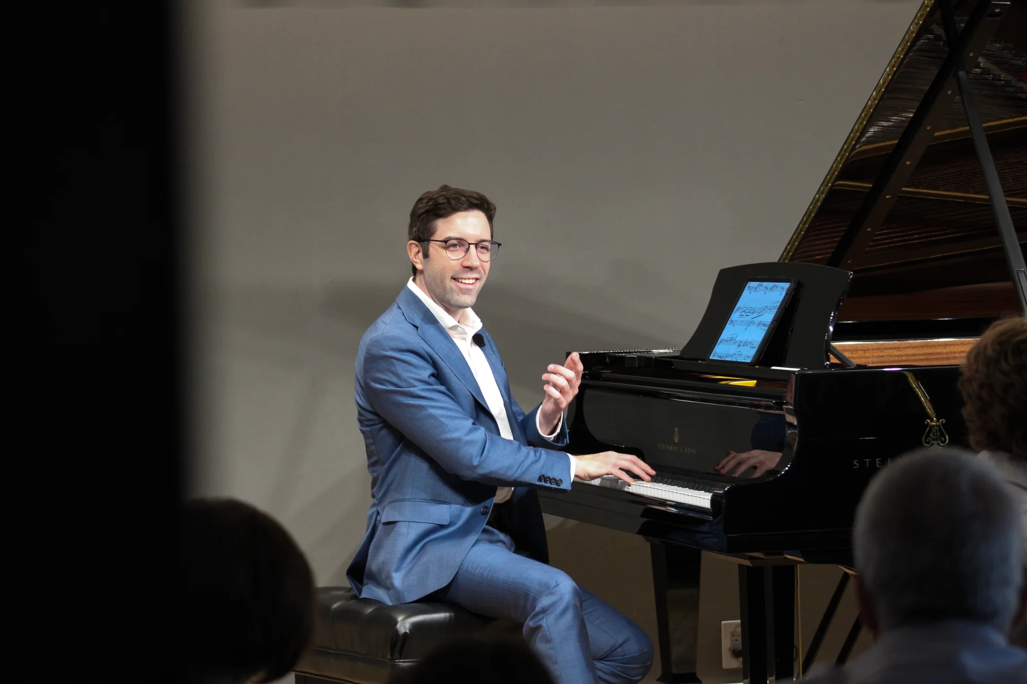 Dr. Michael Guida at the piano during his Steinway masterclass
